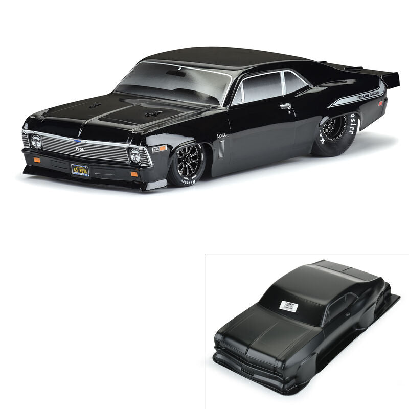 PROLINE 3531-18 1969 CHEVROLET NOVA TOUGH SLASH 2WD DRAG CAR AND AE DR10 1/10 SCALE BLACK POLYCARBONATE BODY