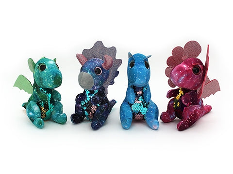 CUDDLE PALS 16CM SOFT TOY DRAGON WITH SEQUINS IN 4 ASSORTED COLOURS