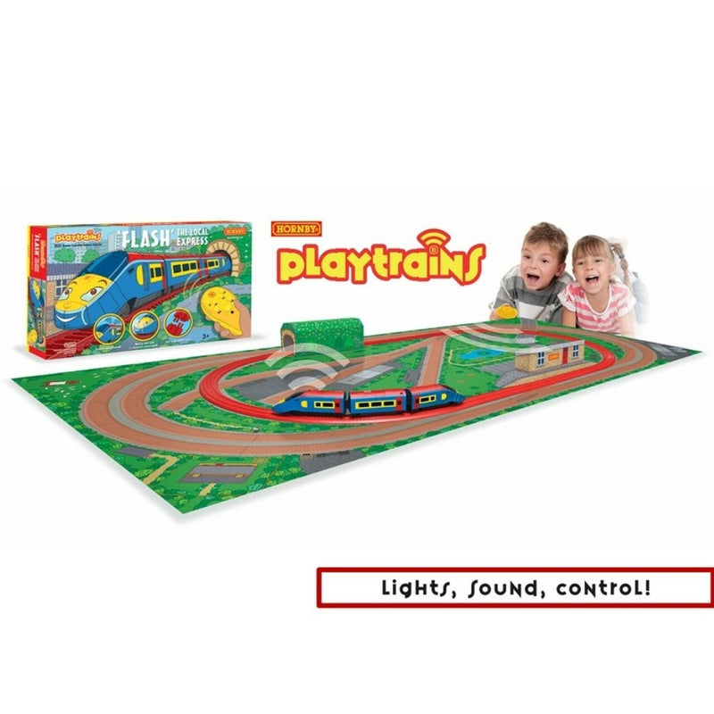 HORNBY R9332 PLAYTRAINS FLASH THE LOCAL EXPRESS REMOTE CONTROL BATTERY TRAIN SET WITH SOUNDS AND LIGHTS
