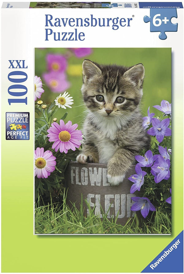 RAVENBURGER 108473 KITTEN AMOUNG THE FLOWERS 100PC XXL JIGSAW PUZZLE