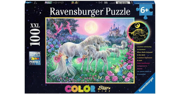 RAVENSBURGER 136704 COLOR STARLINE UNICORNS IN THE MOONLIGHT 100XXL PC GLOW IN THE DARK JIGSAW PUZZLE