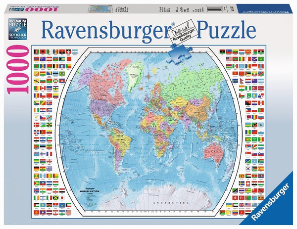 RAVENSBURGER 196333 POLITICAL WORLD MAP 1000PC JIGSAW PUZZLE