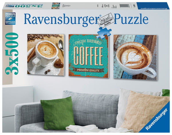 RAVENSBURGER 199198 WALL DECORATOR COFFEE TIME 3 X 500PC JIGSAW PUZZLE