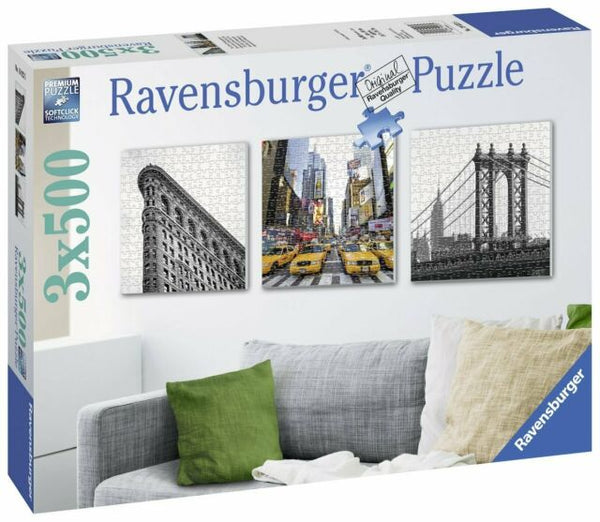 RAVENSBURGER 199235 WALL DECORATOR NEW YORK CITY IMPRESSIONS 3 X 500PC JIGSAW PUZZLE