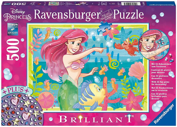 RAVENSBURGER BRILLIANT 133277 ARIELS UNDERWATER PARADISE 500PC JIGSAW PUZZLE WITH GEMS
