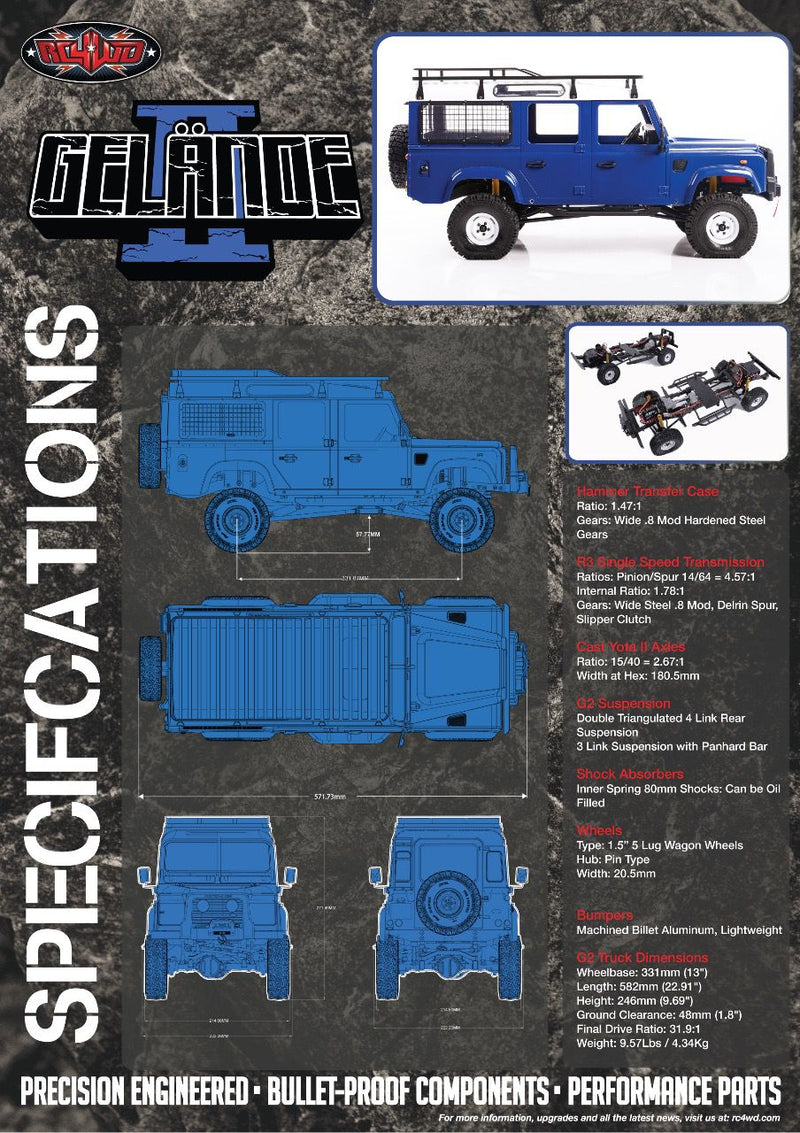 RC4WD Z-RTR0040 GELANDE 11 LWB 1:10 D110 BLUE HARD BODY SET COLLECTORS LIMITED EDITION RTR WITH BATTERY AND CHARGER