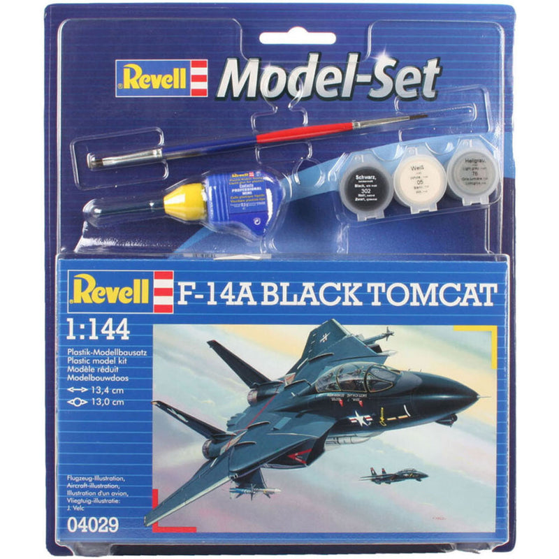 REVELL 64029 F-14A BLACK TOMCAT 1/144 PLASTIC MODEL AIRCRAFT KIT WITH BRUSH, PAINTS AND GLUE