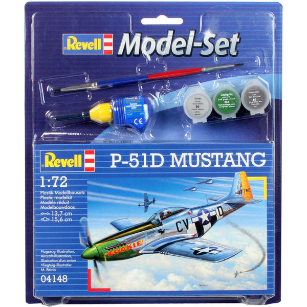 REVELL 04148 P51D MUSTANG 1/72 SCALE PLASTIC MODEL KIT WITH BRUSH, PAINT AND GLUE