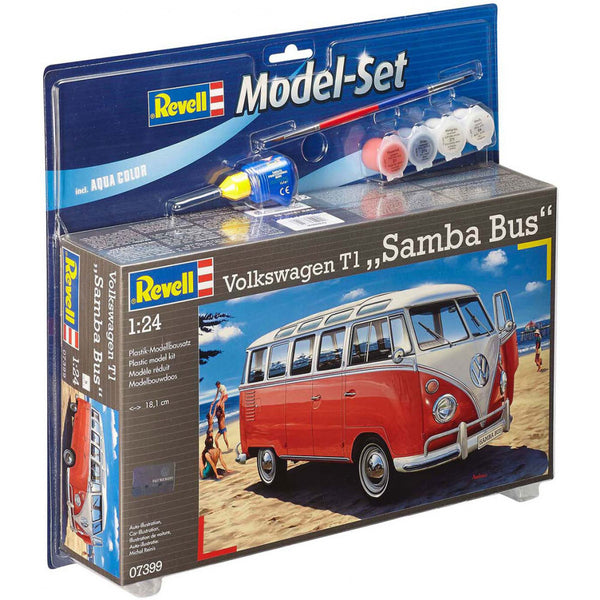 REVELL 07399 VOLKSWAGEN T1 SAMBA BUS 1/24 PLASTIC MODEL KIT WITH BRUSH, PAINTS AND GLUE