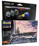 REVELL 05824 MODEL SET USS ENTERPRISE 1/1200 SCALE PLASTIC MODEL SHIP KIT WITH BRUSH, PAINTS AND GLUE