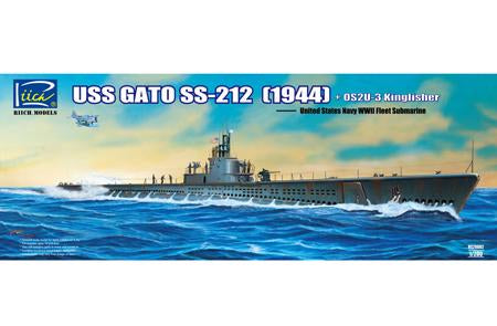RIICH MODELS RS20002 1/200 USS GATO SS-212 FLEET SUBMARINE 1944 AND OS2U-3 KINGFISHER FLOAT PLANE PLASTIC MODEL KIT
