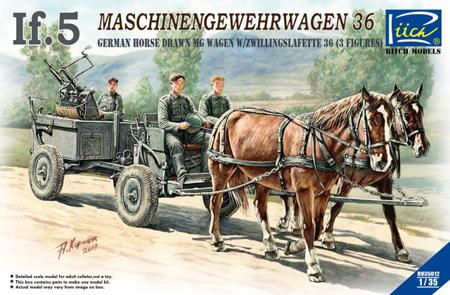 RIICH MODELS RV35012 1/35 WWII GERMAN IF-5 HORSE DRAWN MG WAGON WITH ZWILLINGSLAFETTE 36 PLASTIC MODEL KIT