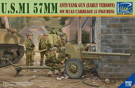 RIICH MODELS RV35019 1/35 U.S. M1 57MM ANTI-TANK GUN EARLY VERSION ON M1A3 CARRIAGE WITH CREW - 5 FIGURES  PLASTIC MODEL KIT