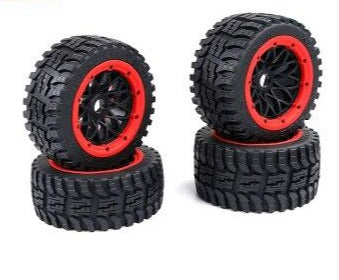 ROVAN 854822 BAJA 5B GEN 2 ALL TERRAIN BUGGY FRONT AND REAR WHEEL SET OF 4 PREMOUNTED WITH RED BEADLOCKS