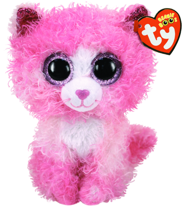 TY BEANIE BOOS REAGAN PINK CURLY CAT MEDIUM