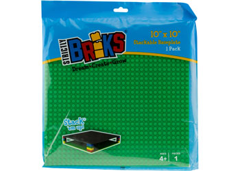 STRICTLY BRIKS STACKABLE BASEPLATE GREEN SINGLE 10 Inch x 10 Inch
