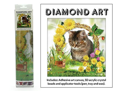 5D DIAMOND ART KIT - KITTEN & FLOWER 30CM X 30CM