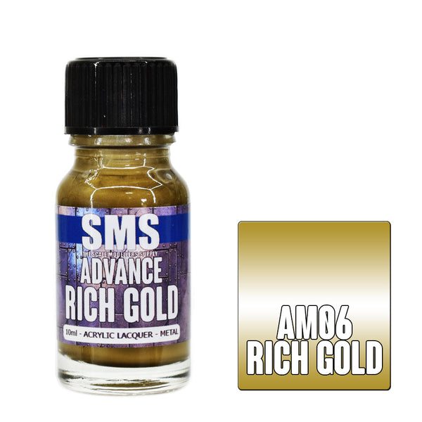 SMS PAINTS AM06 ADVANCE ACRYLIC LAQUER PAINT RICH GOLD METAL 10ML