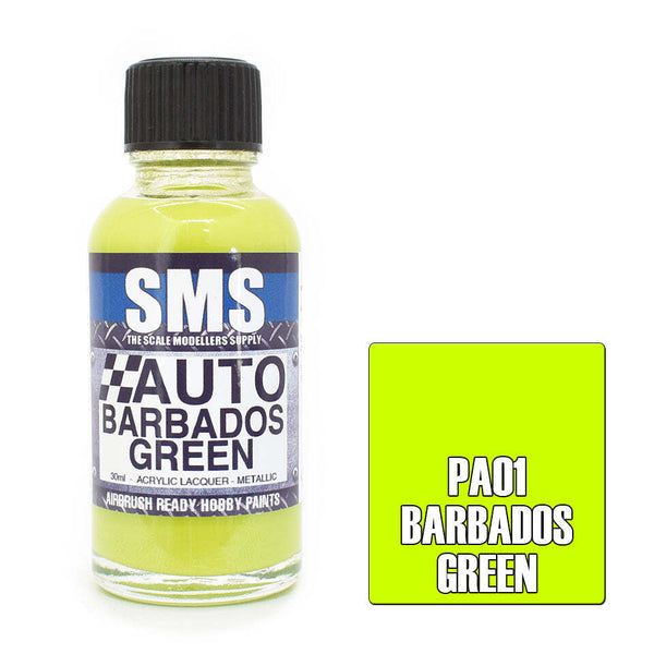 SMS PA01 AUTO COLOUR BARBADOS GREEN ACRYLIC LAQUER PAINT 30ML