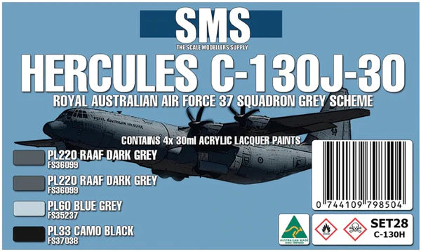 SMS SET28 RAAF HERCULES C-130J-30 COLOUR SET OF 4 ACRYLIC PAINTS
