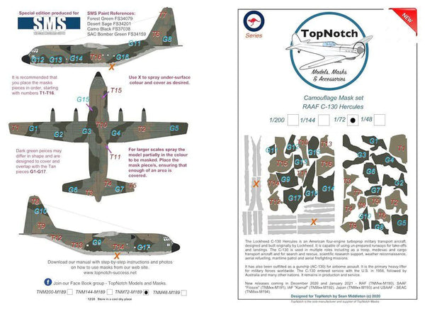 SMS TNM72-M189 LOCKHEAD C-130 1/72 VINYL PRECUT CAMOUFLAGE MASK SET