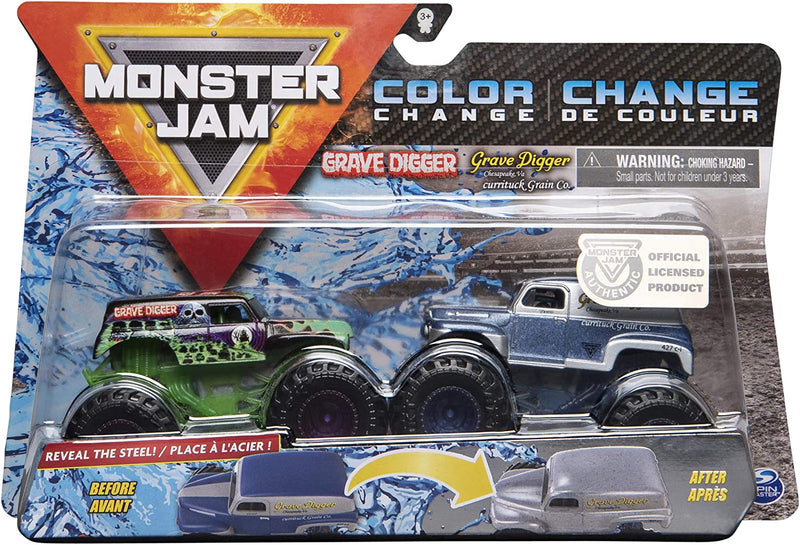 SPIN MASTER MONSTER JAM 1:64 COLOUR CHANGE REVEAL THE STEEL GRAVE DIGGER V GRAVE DIGGER 2PK