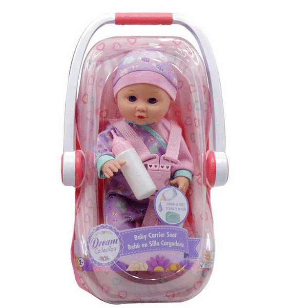 GIGO DREAM COLLECTION - 16 INCH DRINK & WET DOLL IN BABY CARRIER SEAT