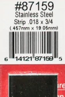 K&S 87159 STAINLESS STEEL STRIP .018 X 3/4 (.457MM X 19.05MM)