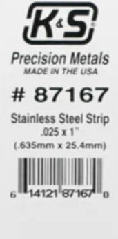 K&S 87163 STAINLESS STEEL STRIP .025 X 1/2 (.635MM X 12.70MM) 1 PIECE