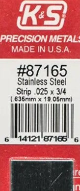 K&S 87165 STAINLESS STEEL STRIP .025 X 3/4 (.635MM X 19.05MM) 1 PIECE