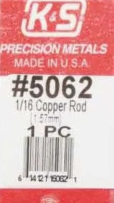 K&S 5062 1/16 COPPER ROUND ROD ( 1.51MM ) 5 PIECES