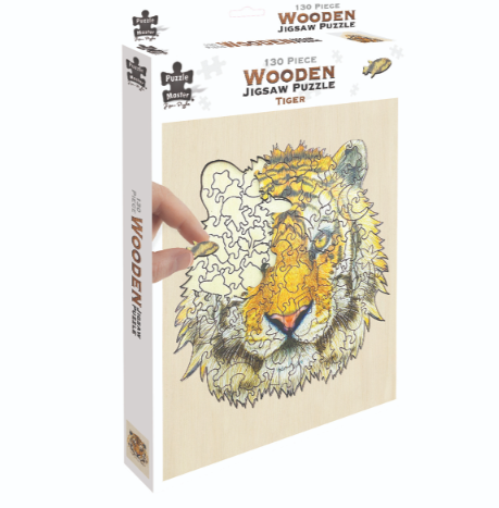 PUZZLE MASTER 130 PIECE  WOODEN JIGSAW PUZZLE TIGER 2.0 INCLUDES DISPLAY STAND