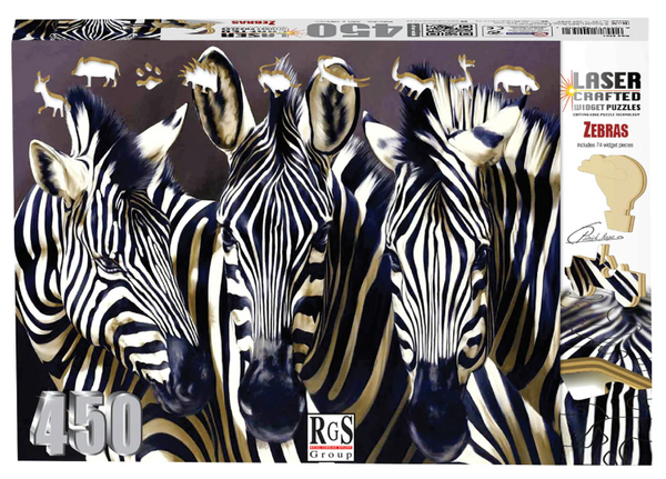 RGS GROUP 8504 LASER CRAFTED 450 PC WOODEN WIDGET PUZZLE  - ZEBRAS