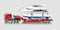 SIKU 1849 HEAVY HAULAGE TRANSPORTER WITH YACHT AND FIGURES 1/87 SCALE
