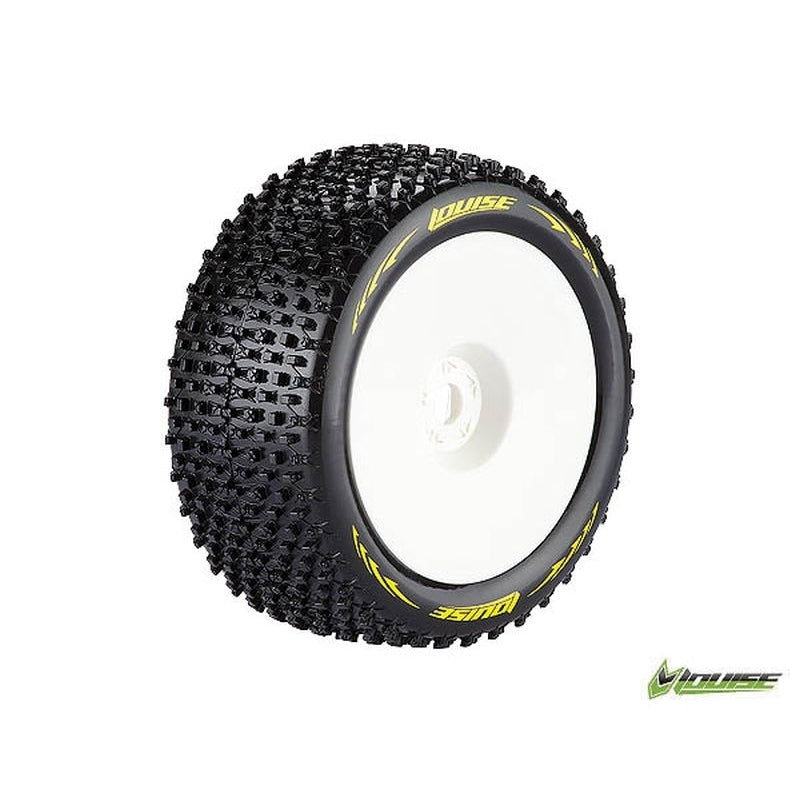 LOUISE L-T3134SW T-PIRATE 1/8 SCALE OFF ROAD TRUGGY TIRES SOFT MOUNTED ON WHITE RIMS 0 INCH OFFSET 17MM HEX