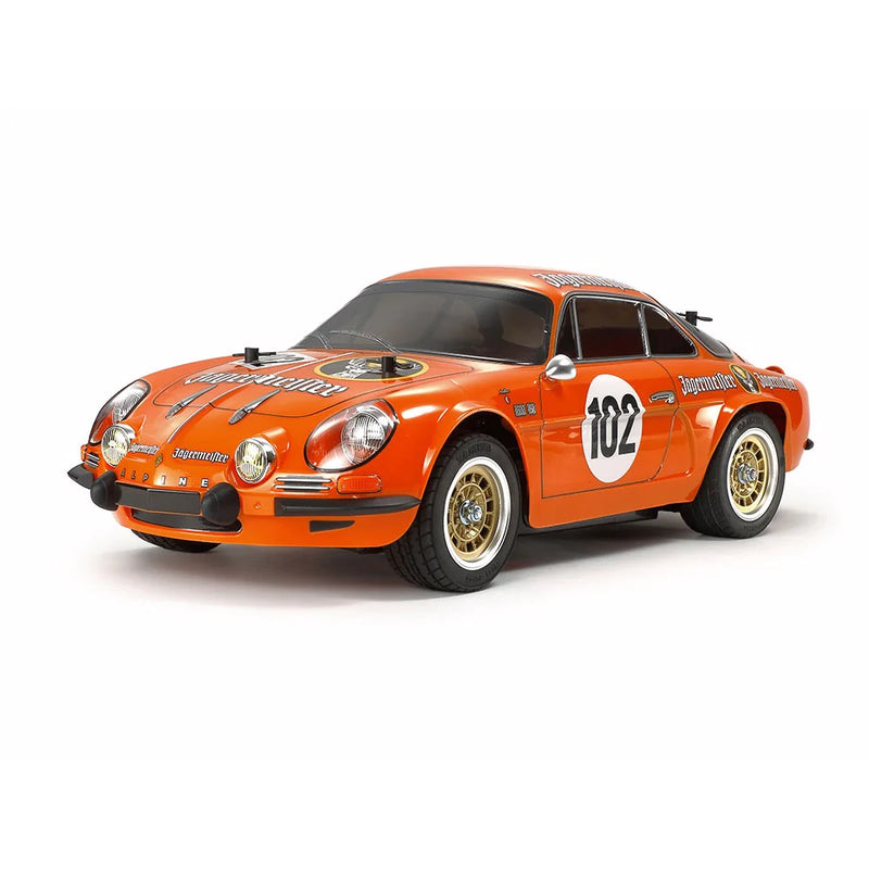 TAMIYA 58708-60A ALPINE A110 JAEGERMEISTER 1973 1/10 SCALE RC HIGH PERFORMANCE ON ROAD REAR WHEEL DRIVE RACING CAR ASSEMBLY KIT RTR WITH REAR MOUNTED MOTOR AND M-06 CHASSIS