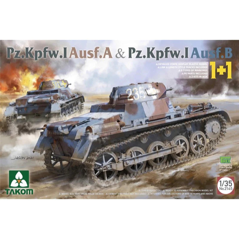 TAKOM 2145 PZ.KPFW.I AUSF.A AND PZ.KPFW.I AUSF.B (1+1) 1/35 SCALE PLASTIC MODEL KIT