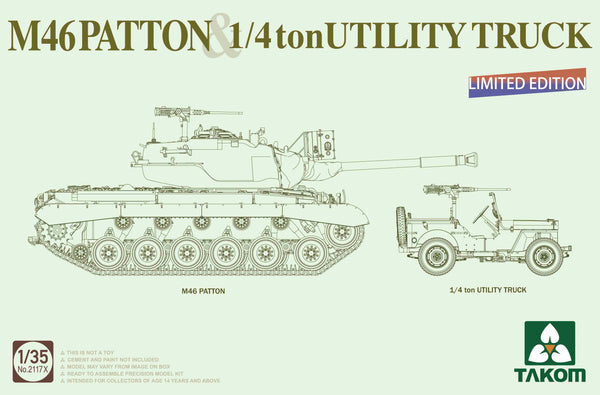 TAKOM 2117X MEDIUM TANK M46 PATTON AND 1/4 TON UTILITY TRUCK 1/35 PLASTIC MODEL TANK KIT