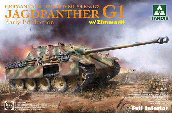 TAKOM 2125 JAGDPANTHER G1 EARLY PRODUCTION GERMAN TANK DESTOYER SD.KFZ 173 WITH ZIMMERIT FULL INTERIOR 1:35 PLASTIC MODEL KIT