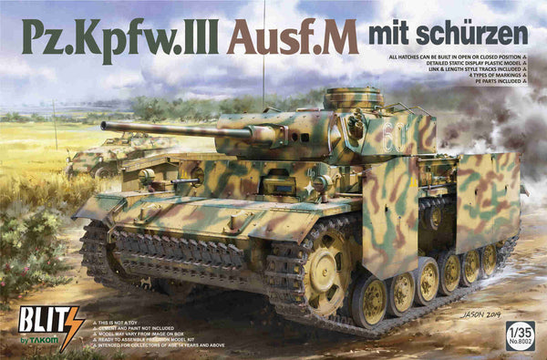 TAKOM 8002 PZ.KPFW 111 AUSF.M MIT SCHURZEN 1:35 PLASTIC MODEL KIT