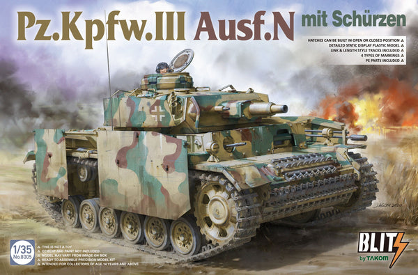 TAKOM 8005 PZ.KPFW.III AUSF.N MIT SCHURZEN 1/35 SCALE TANK PLASTIC MODEL KIT