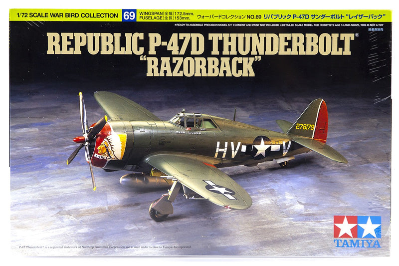 TAMIYA 60769 REPUBLIC P-47D THUNDERBOLT RAZORBACK 1/72 SCALE AIRCRAFT PLASTIC MODEL KIT