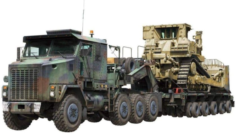 TAKOM 5002 US M10708 & M1000 WITH D9R 70 TON TANK TRANSPORTER WITH BULLDOZER 1:72 PLASTIC MODEL KIT