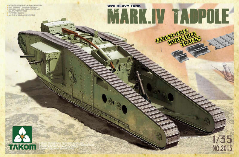 TAKOM 2015 WWI HEAVY BATTLE TANK MARK IV MALE TADPOLE WITH REAR MORTAR 1/35 SCALE PLASTIC MODEL KIT