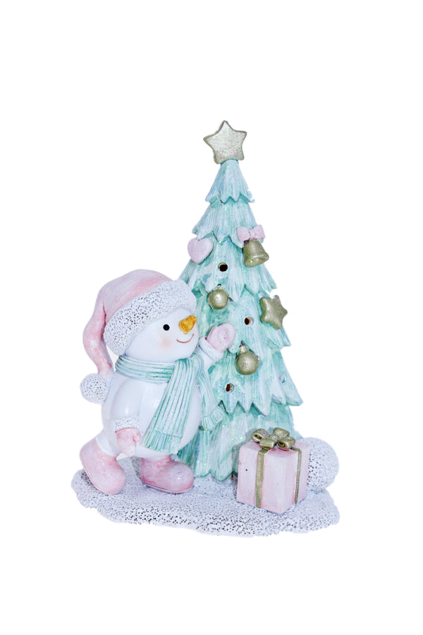 CHLOES GARDEN SNOWMAN WITH LED TREE 15CM