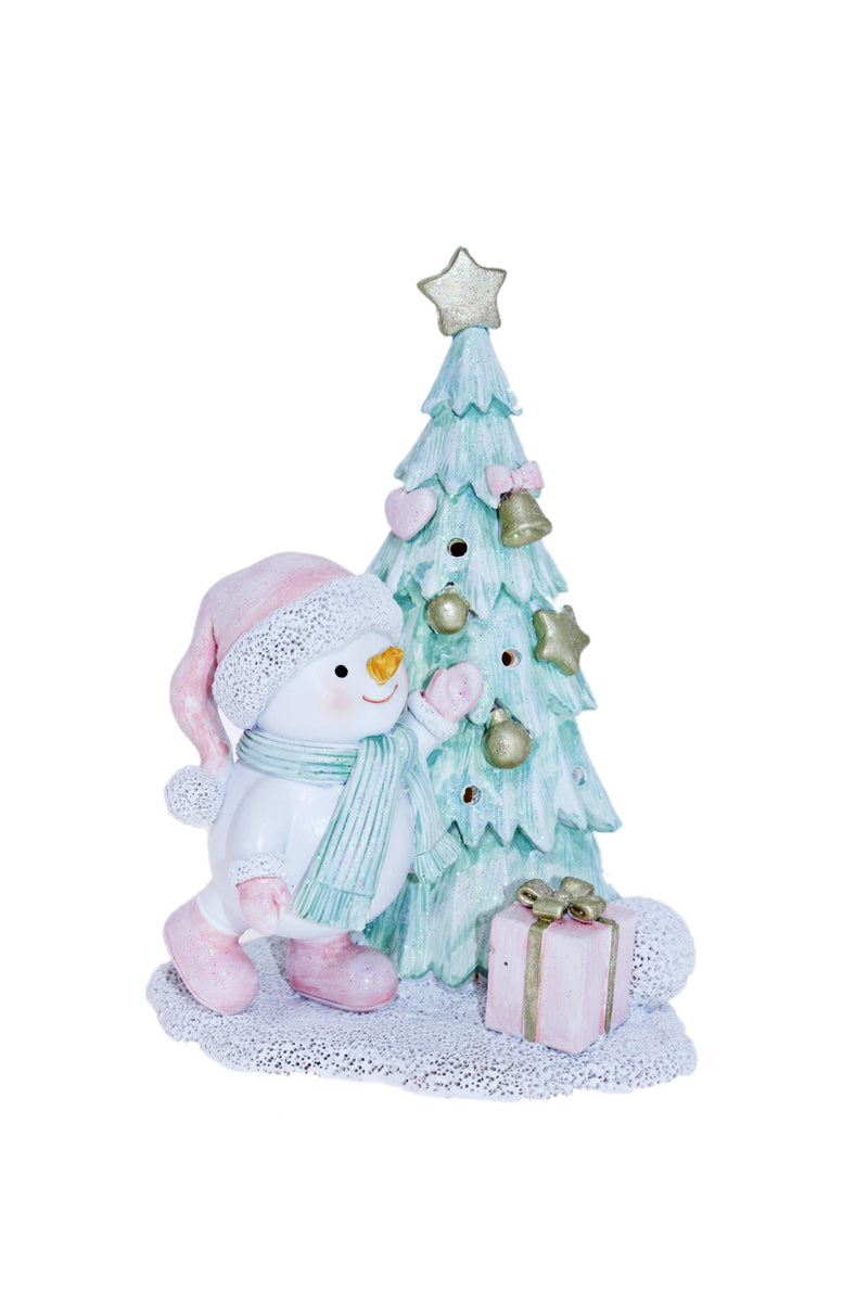 CHLOES GARDEN SNOWMAN WITH LED TREE 15CM