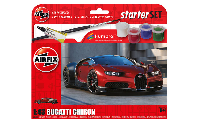 AIRFIX A55005 SMALL STARTER SET NEW BUGATTI CHIRON 1/43 SCALE PLASTIC MODEL KIT