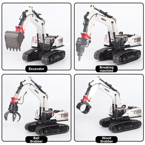 HUINA 1594 RC 2022 EXCAVATOR 22 CHANNEL  1:14 SCALE INCLUDES TIMBER GRAB, DRILL AND BUCKET - WHITE