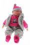 COTTON CANDY BABY DOLL POPPY WITH PINK AND GREY FLUFFY COAT SOFT BODY 50CM