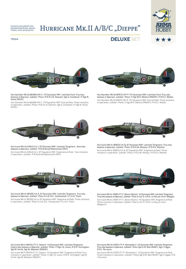 ARMA HOBBY 70054 HURRICANE MK II A/B/C DIEPPE DELUXE SET 1/72 SCALE AIRCRAFT PLASTIC MODEL KIT